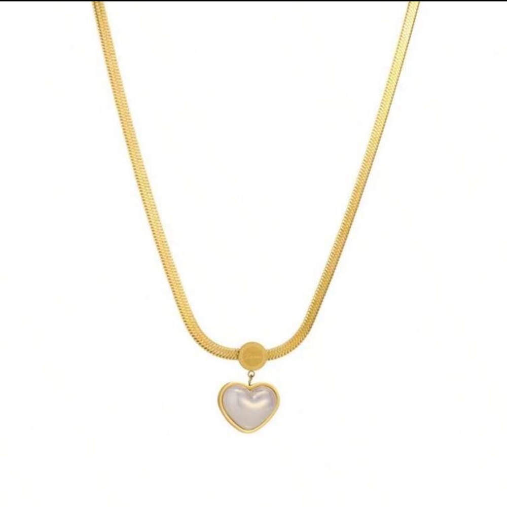 3pcs/Set Gold-Tone Stainless Steel Jewelry Set Including Flat Chain Heart - Picture 2 of 5